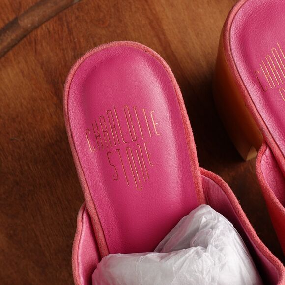 Charlotte Stone Pink Sandals with Wooden Platform - Picture 5 of 16